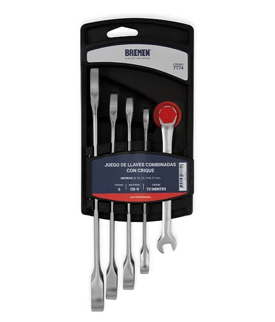 LLAVE COMBINADA C/CRIQUE JGO.  5 PZ. [ 8-17mm] BREMEN® - BR7774