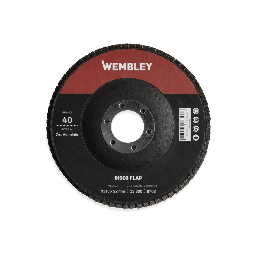 DISCO FLAP 4-1/2" (ø115x22mm) OX. ALUMINIO - 040 [10 unid] WEMBLEY® - WE8703