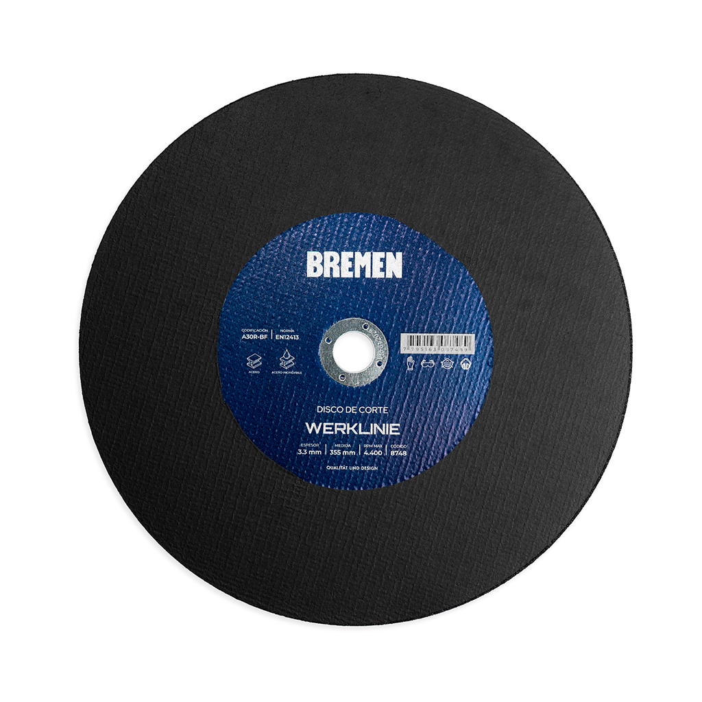 DISCO DE CORTE WERKLINIE 14" (355 x 3.3 x 25.4) [10 unid] SENSITIVA mm BREMEN® - BR8748