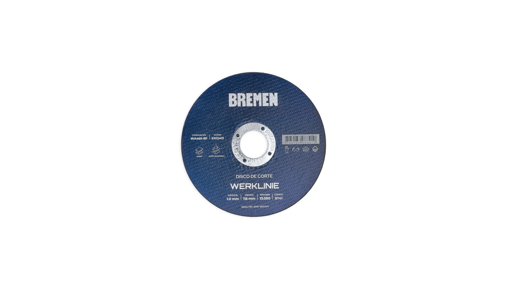 DISCO DE CORTE WERKLINIE 4-1/2" (115x1.0x22mm) [50 unid] [Lata] BREMEN® - BR8741