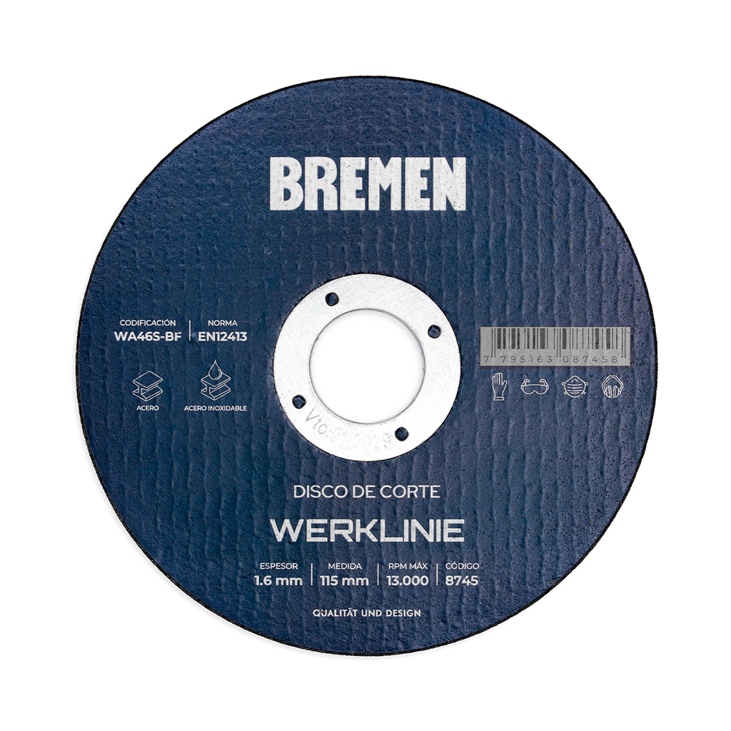 DISCO DE CORTE WERKLINIE 4-1/2" (115x1.6x22mm) [50 unid] [Lata] BREMEN® - BR8745