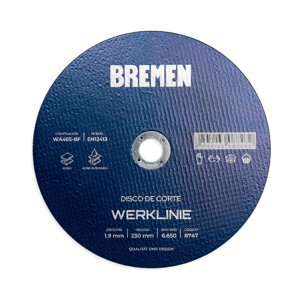 DISCO DE CORTE WERKLINIE 9" (230x1.9x22mm) [10 unid] BREMEN® - BR8747