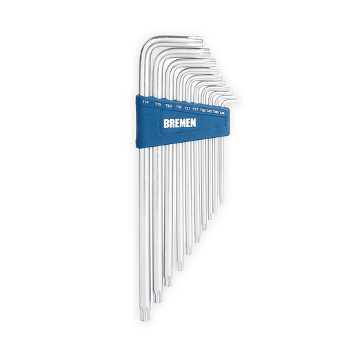 [BR8789] LLAVES TAMPER TORX 5 PUNTAS EN "L" EXTRA LARGAS X 10 pz (T8/T50) BREMEN® - BR8789