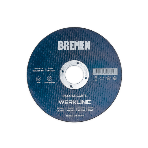 [BR8742] DISCO DE CORTE WERKLINIE 4-1/2" (115x1.2x22mm) [25 unid] BREMEN® - BR8742