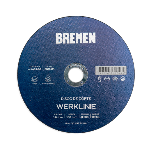 [BR8746] DISCO DE CORTE WERKLINIE 7" (180x1.6x22mm) [10 unid] BREMEN® - BR8746